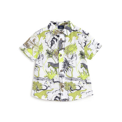 Boys White Printed Short Sleeve Shirt